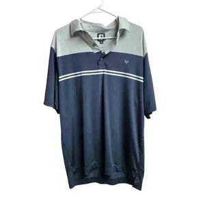 Footjoy‎ FJ Men's Gray Blue Color Block Stripes Short Sleeve Polo Shirt